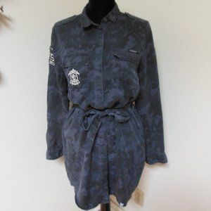 Superdry Gray Camo Military Shirt Belted Dress